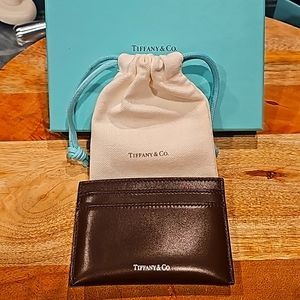 Tiffany & Co. Smooth Leather flat card case. Espresso color.